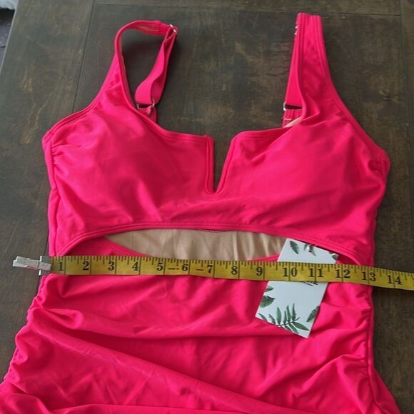 Eomenie Hot Pink Tummy Control One Piece Swimsuit Cutout High Waisted Slimming - Picture 10 of 14